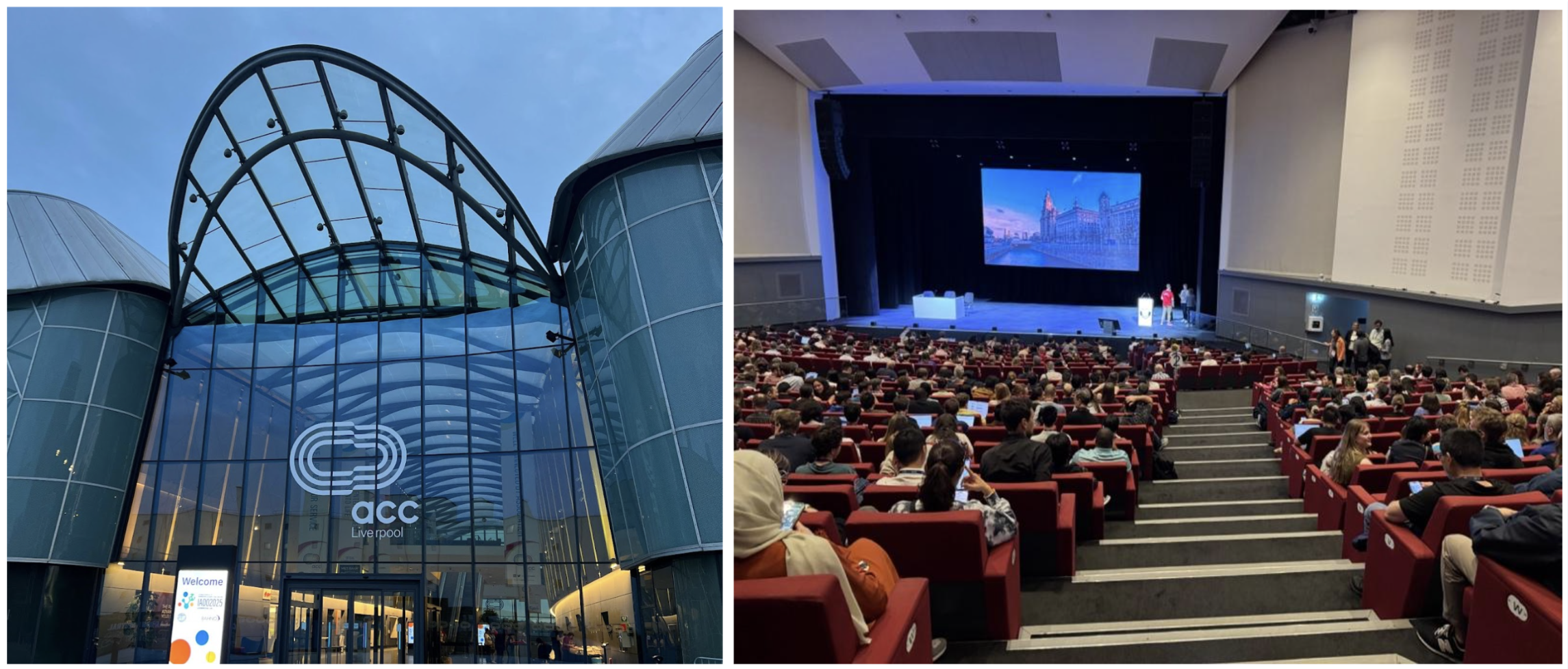ACC Liverpool on the left, and a view of the main auditorium from the back, on the right